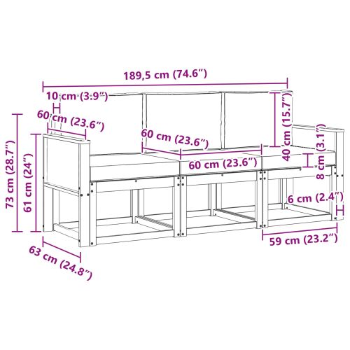 Комплект дивани за открито 3 pcs Натурален и Крема