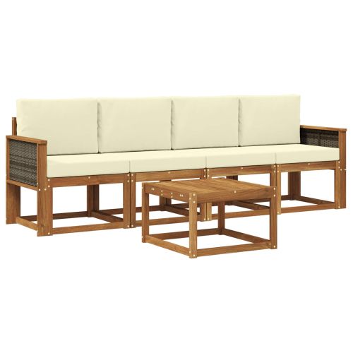 Комплект дивани за открито 4 pcs Натурален и Крема