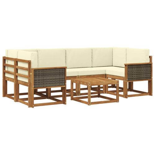 Комплект дивани за открито 5 pcs Натурален и Крема