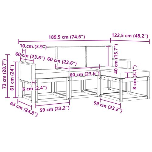 Комплект дивани за открито 4 pcs Натурално и светлосиво