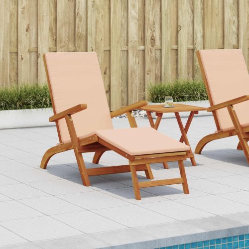 Сгъваем и reclining шезлонг 2 pcs Бежово Солидно акациево дърво