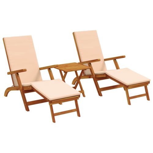 Сгъваем и reclining шезлонг 3 pcs Бежово Солидно акациево дърво
