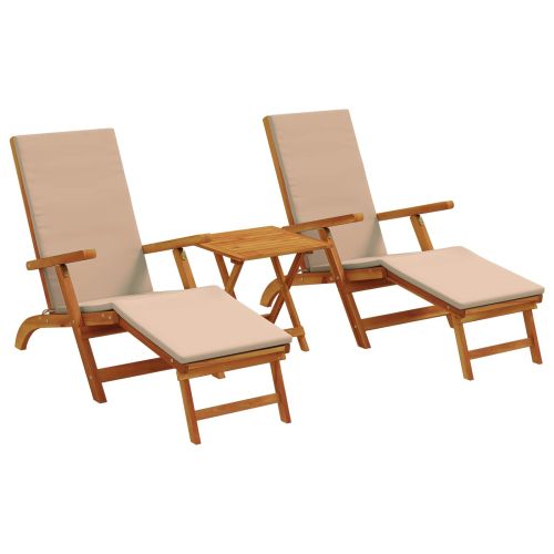 Сгъваем и reclining шезлонг 3 pcs Таупе Солидно акациево дърво