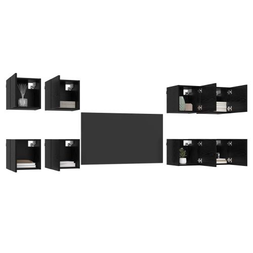 Стенен ТВ кабинет 8 pcs Черен дъб 30,5 x 30 x 30 см