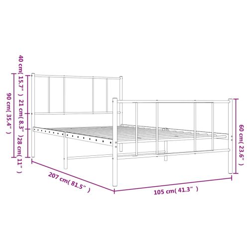 Метална рамка за легло с горна и долна табла, бяла, 100x200 см