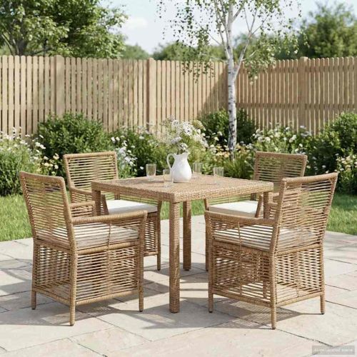 Стол за открито с възглавница 4 pcs Бежов и кремав полиратан