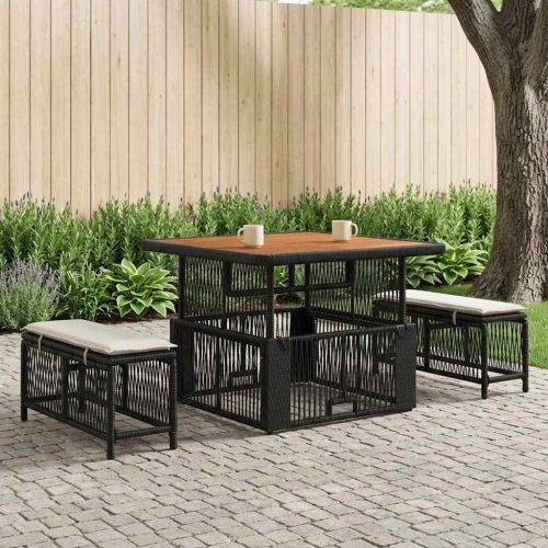 Комплект за хранене в градината 3 pcs Бежов и кремав полиратан