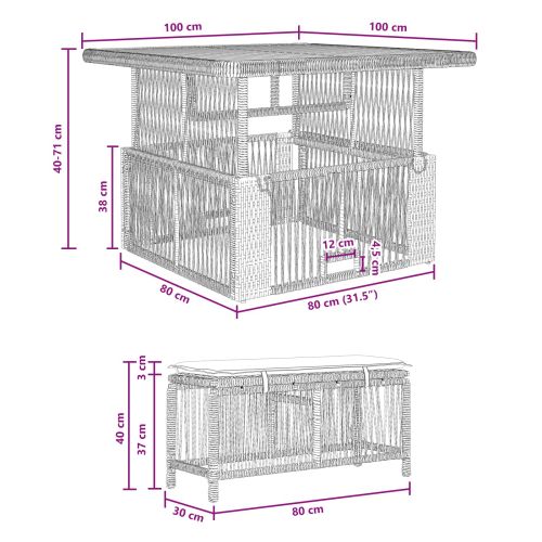 Комплект за хранене в градината 3 pcs Бежов и кремав полиратан