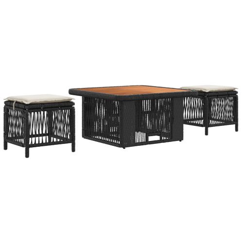 Комплект за хранене в градината 3 pcs Бежов и кремав полиратан