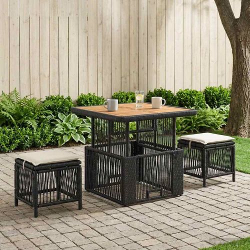 Комплект за хранене в градината 3 pcs Бежов и кремав полиратан