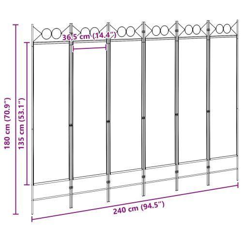 Делител за стая с 6 панела Бежово 240 x 180 cm Текстил