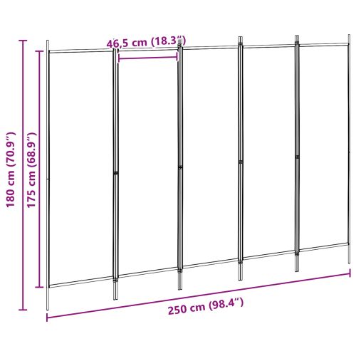 5-панелна преграда Бежово 250 x 180 cm Текстил