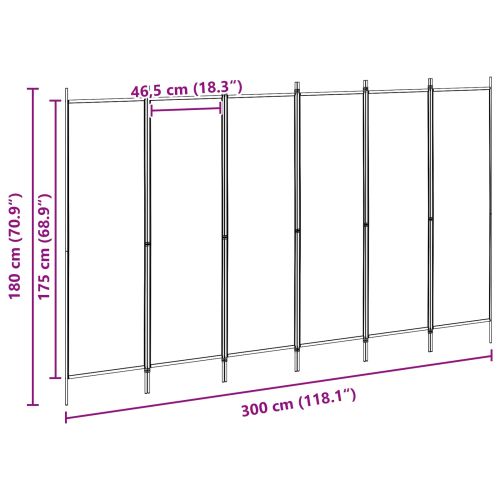 Делител за стая с 6 панела Бежово 300 x 180 cm Текстил