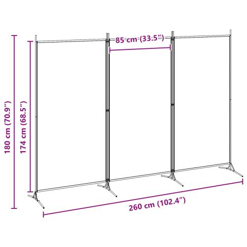 3-панелен параван Бежово 260 x 180 cm Текстил