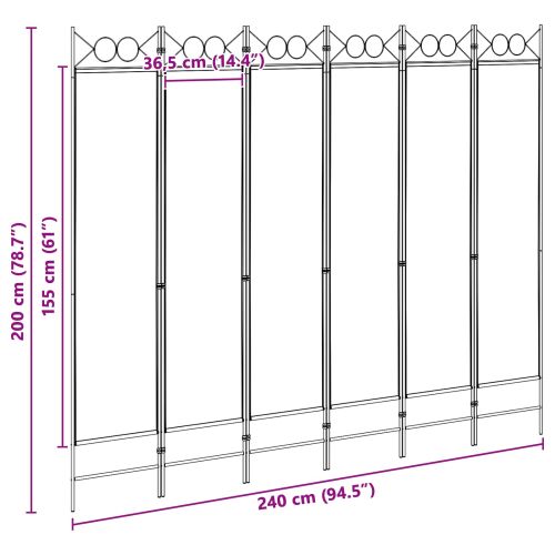 Делител за стая с 6 панела Бежово 240 x 200 cm Текстил