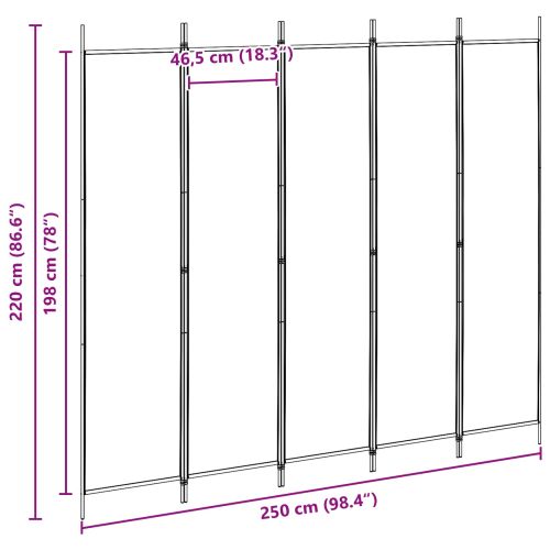 5-панелна преграда Бежово 250 x 220 cm Текстил