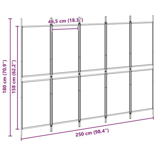 5- панелен разделител за стая Бежово 250 x 180 cm Текстил