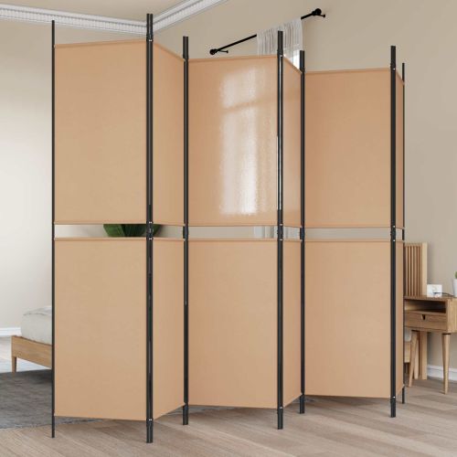 Делител за стая с 6 панела Бежово 300 x 200 cm Текстил
