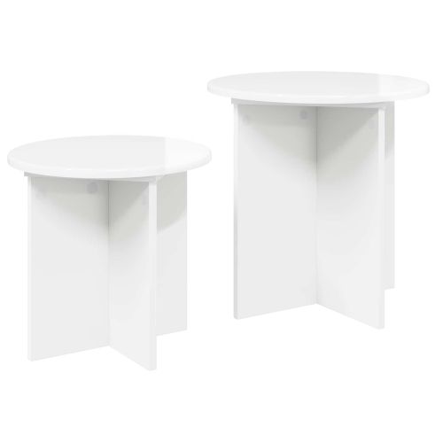 Комплект помощни маси 2 pcs Бял гланц Инженерен дървен материал
