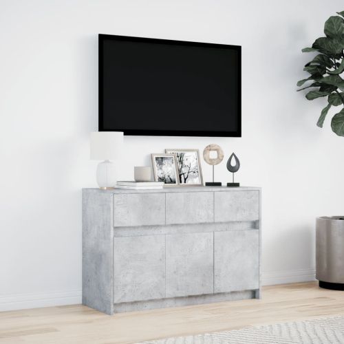 ТВ шкаф с LED, бетонно сив, 91x34x61 см, инженерно дърво