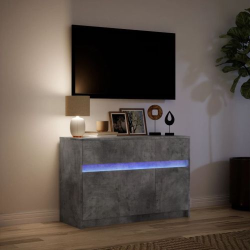 ТВ шкаф с LED, бетонно сив, 91x34x61 см, инженерно дърво