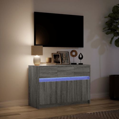 ТВ шкаф с LED, сив сонома, 91x34x61 см, инженерно дърво