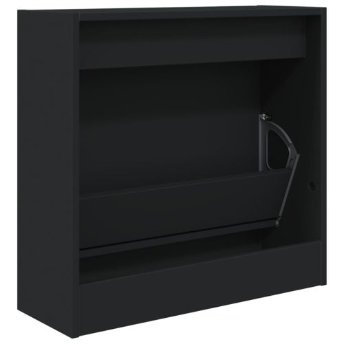 Шкаф за обувки, черен, 60x21x57 см, инженерно дърво