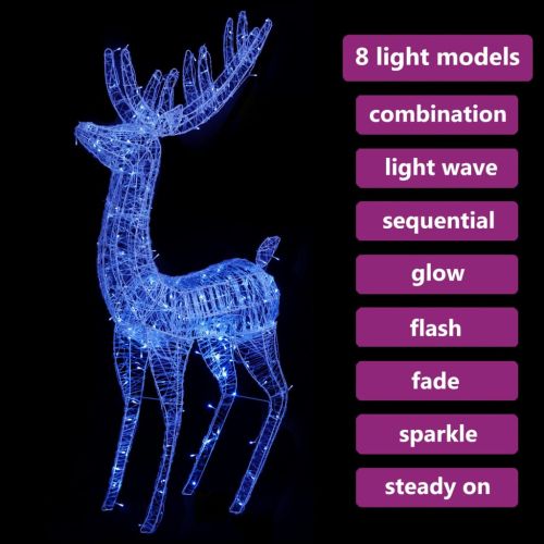XXL Акрилни коледни елени, 250 LED, 180 см, син