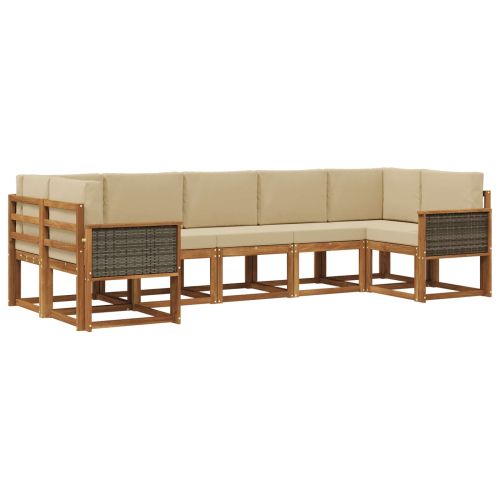 Комплект дивани за открито 7 pcs Натурален и Бежов