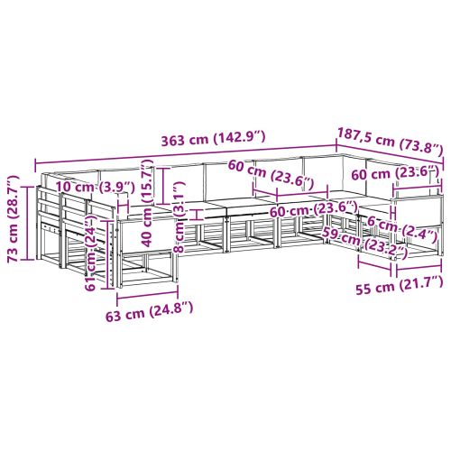 Комплект дивани за открито 10 pcs Натурален и Антрацит
