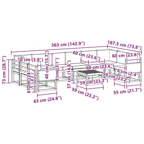 Комплект дивани за открито 11 pcs Натурален и Антрацит