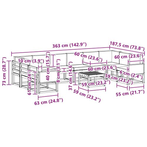 Комплект дивани за открито 11 pcs Натурален и Крема
