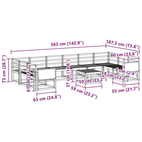 Комплект дивани за открито 11 pcs Натурално