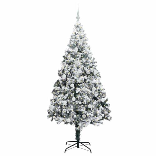 С изкуствено коледно дърво с 300 LED светодиода Бяло 210 cm
