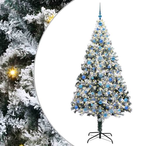 С изкуствено коледно дърво с 300 LED светодиода Бяло 210 cm