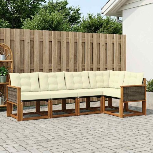 Комплект дивани за открито 5 pcs Натурален и Крема