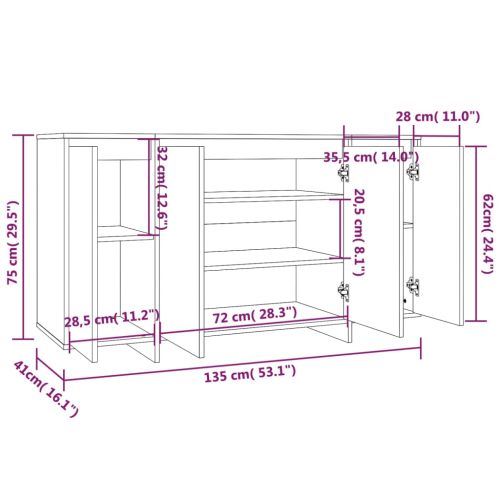 Бюфет бял гланц 135x41x75 см инженерно дърво