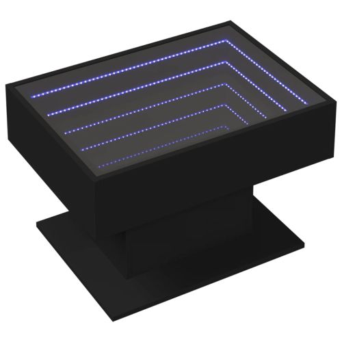 Маса за кафе с LED, черна, 70x50x45 см, инженерно дърво