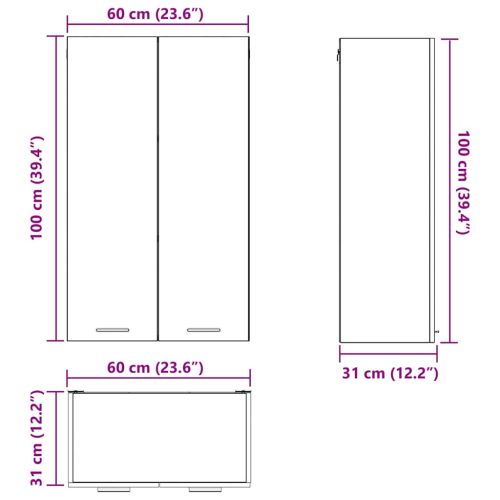 Висящ шкаф със съхранение Бяло 60 x 31 x 100 см Инженерно дърво