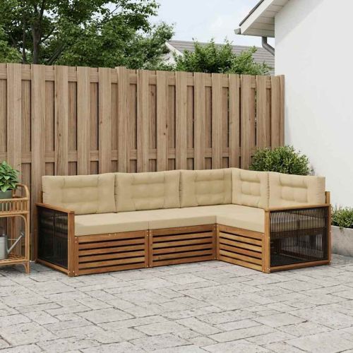 Комплект дивани за открито 4 pcs Натурален и Бежов