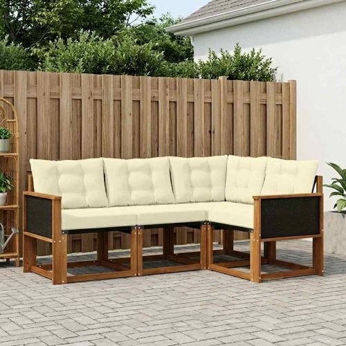 Комплект дивани за открито 4 pcs Натурален и Крема