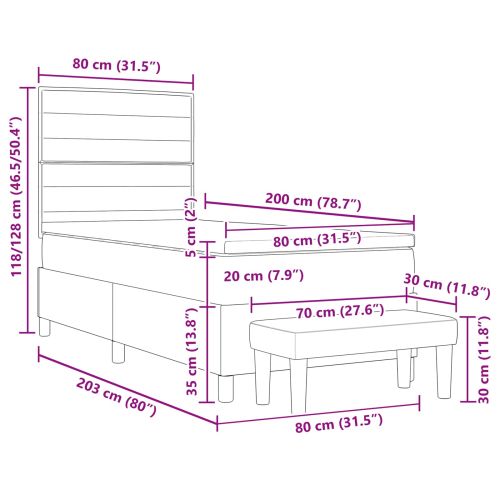 Легло с пружинирана основа с таблото Таупе 80 x 200 cm текстил