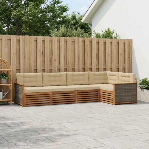 Комплект дивани за открито 5 pcs Натурален и Бежов