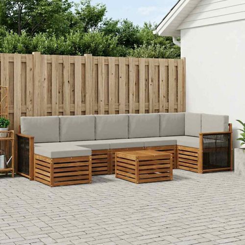 Комплект дивани за открито 7 pcs Натурално и светлосиво