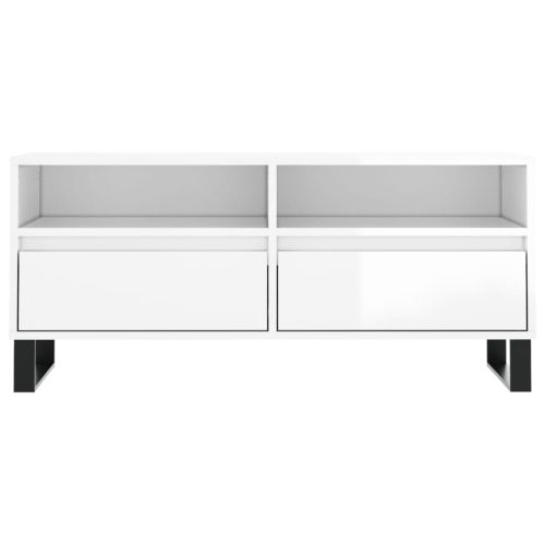 ТВ шкаф бял гланц 100x34,5x44,5 см инженерно дърво