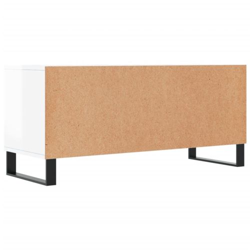 ТВ шкаф бял гланц 100x34,5x44,5 см инженерно дърво