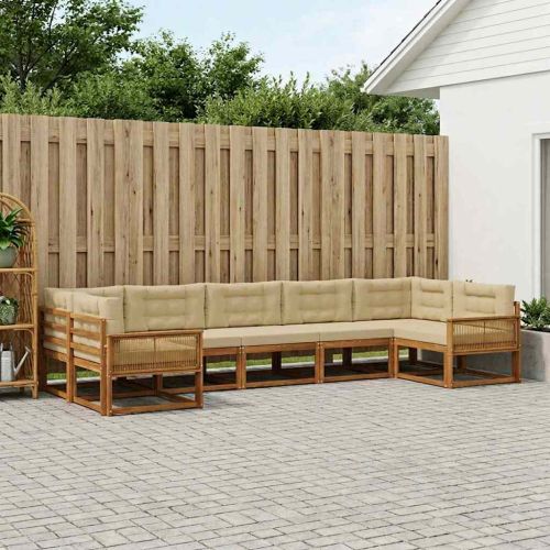 Комплект дивани за открито 7 pcs Натурален и Бежов