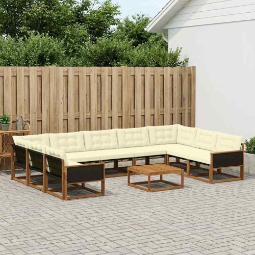 Комплект дивани за открито 10 pcs Натурален и Крема