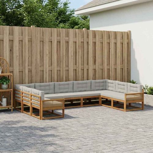 Комплект дивани за открито 9 pcs Натурално и светлосиво