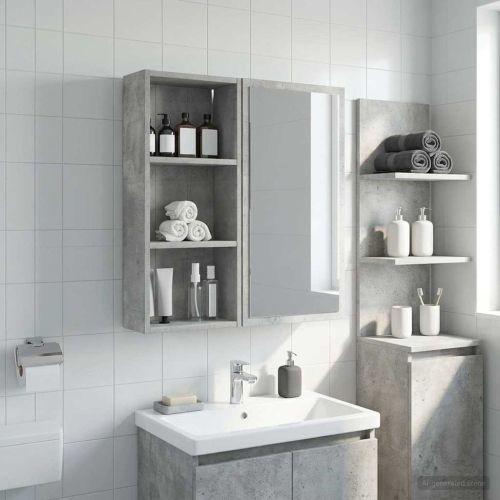 Банен стенен шкаф с рафт Бетонно Сиво 30 x 14 x 70 см